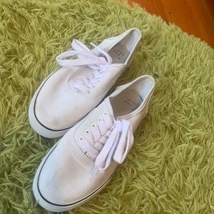 White low top target slip on sneakers